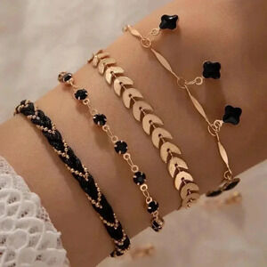 4 pcs black color thin chain bracelet